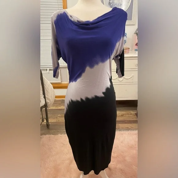 Kenneth Cole New York beautiful, clingy dress! Blue, purple + black ombré dress - Picture 3 of 6